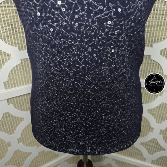The Limited Blue Mesh Sequin Adjustable Spaghetti Strap Tank Top Size Medium - Picture 8 of 12